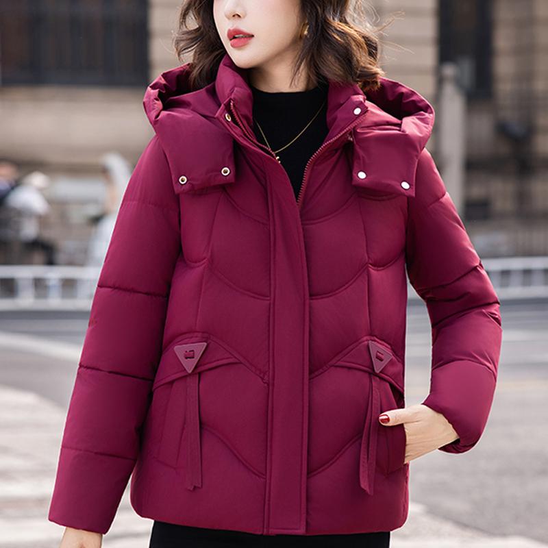 Mode Winterjacken Damen Kurzparkas Kapuze Locker Dick Warm Damenmäntel