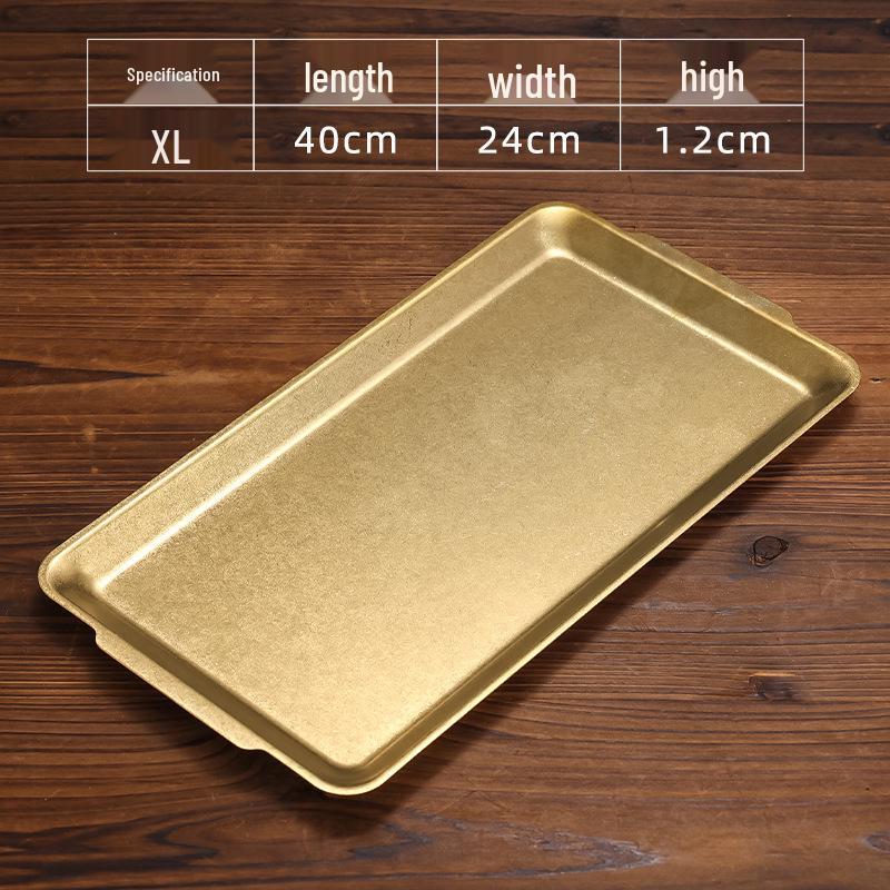 Retro Gold Stainless Steel Tableware Set: Rectangular Plate, Seasoning Dish, Bowl, Water Cup, Chopsticks, Spoon.