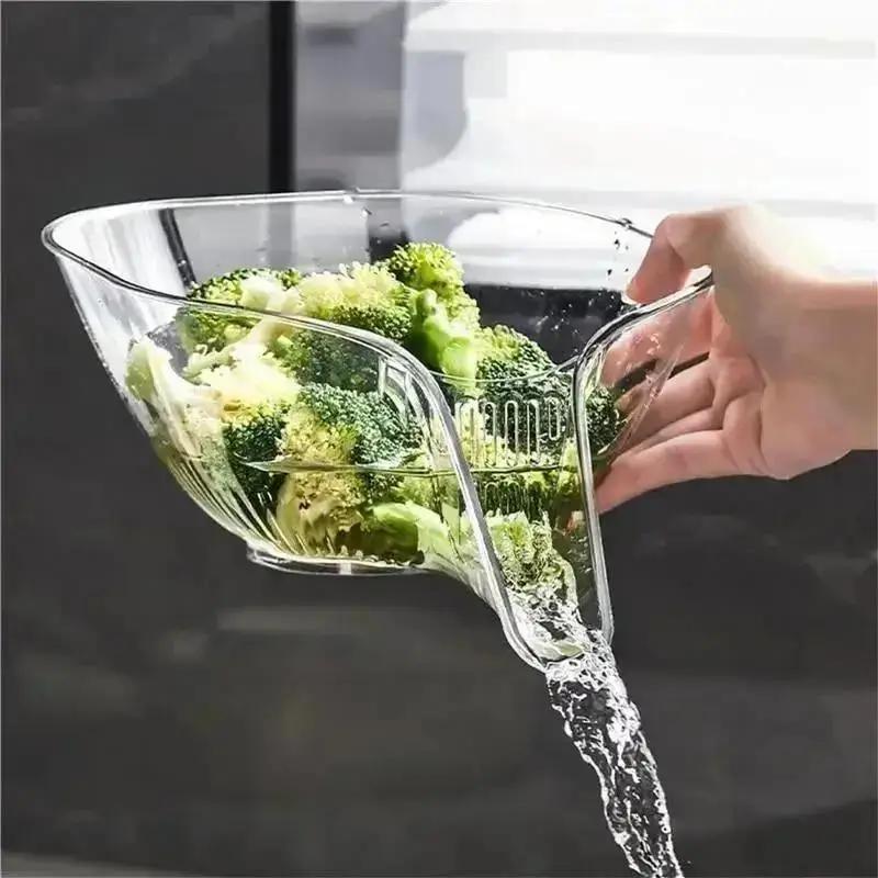Clear Washing Drain Basket Multi-functional Vegetable Fruit Basin Bowl Household Kitchen Creative Washing Fruit Plate Gadget