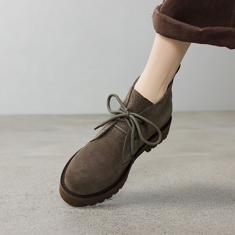 2025 New Lace-up Short Boots Women's Spring and Autumn Single Boots Thick Heel Loafers Platform and Bare Boots British Martin Boots