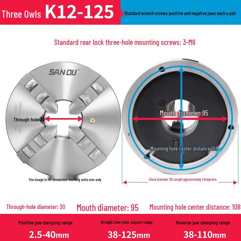 K12-80 Three-Jaw Self-Centering Manual Lathe Chuck