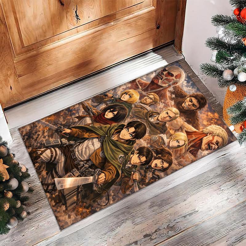 Attack on Titan Crystal Velvet Rug, Soft Anti‑Slip Crystal Velvet Carpet for Living Room Bedroom Home Decor
