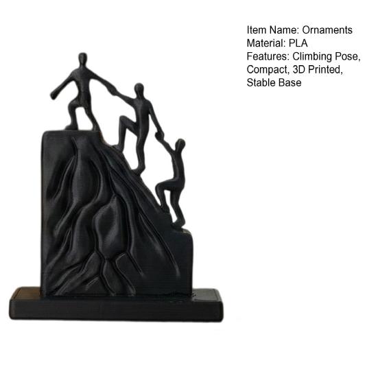 3D Printed Climbing Together Statue, Modern Minimalist Abstract Climbing Sculpture, Matte Black Desk Art Statue, for Desktop Office Decor