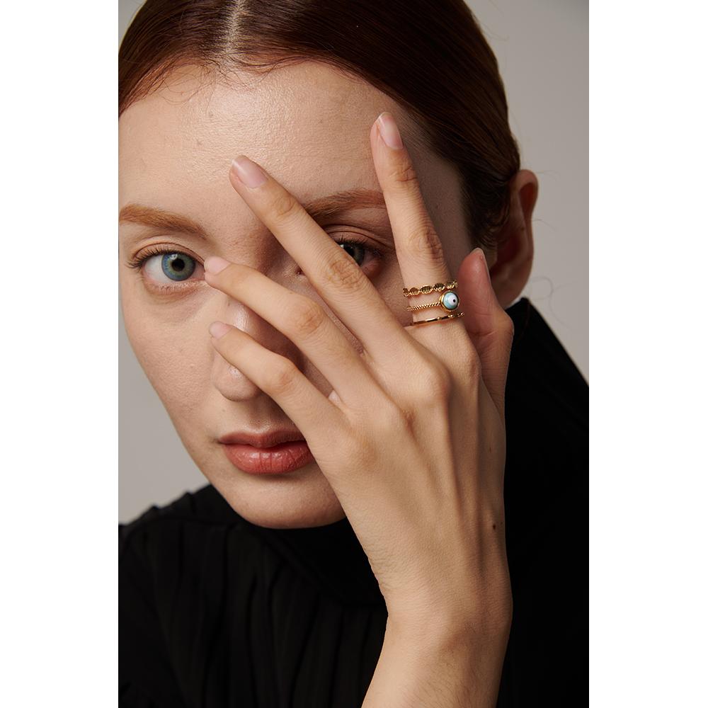 Yhpup Türkischer Teufelsauge Perlenring Neuer Edelstahl Goldener Verstellbarer Fingerring Schmuck für Frauen Bijoux Femme Geschenk