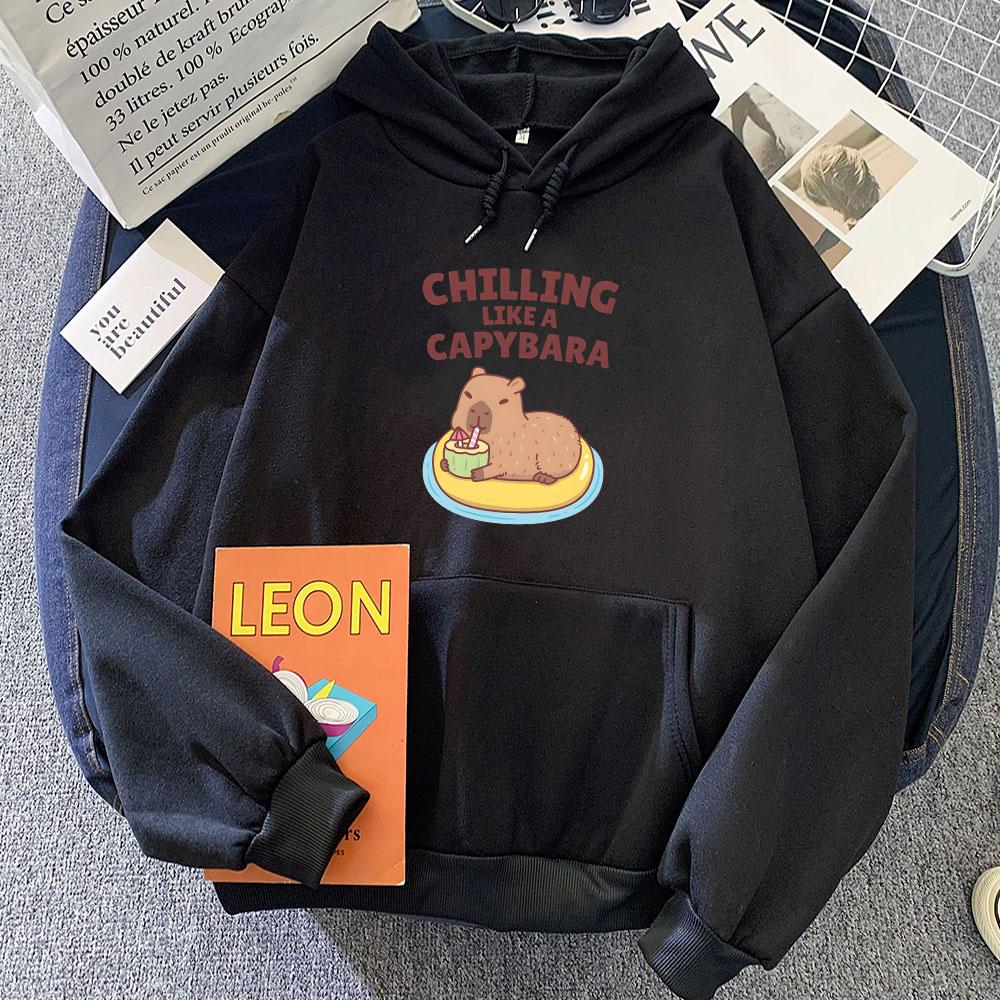 Chilling Like A Capybara Hoodies Long Sleeve Cartoon Kawaii Sweatshirt for Girls/Boys Casual Winter Warm Jacket Women Sudaderas Tops