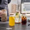 Drinking Cup Glasses with Bamboo Lid Juice Glass Straws Beer MugIce Coffee Mugs Cute Glasses Beer Jars Glasses Brush Drinkware