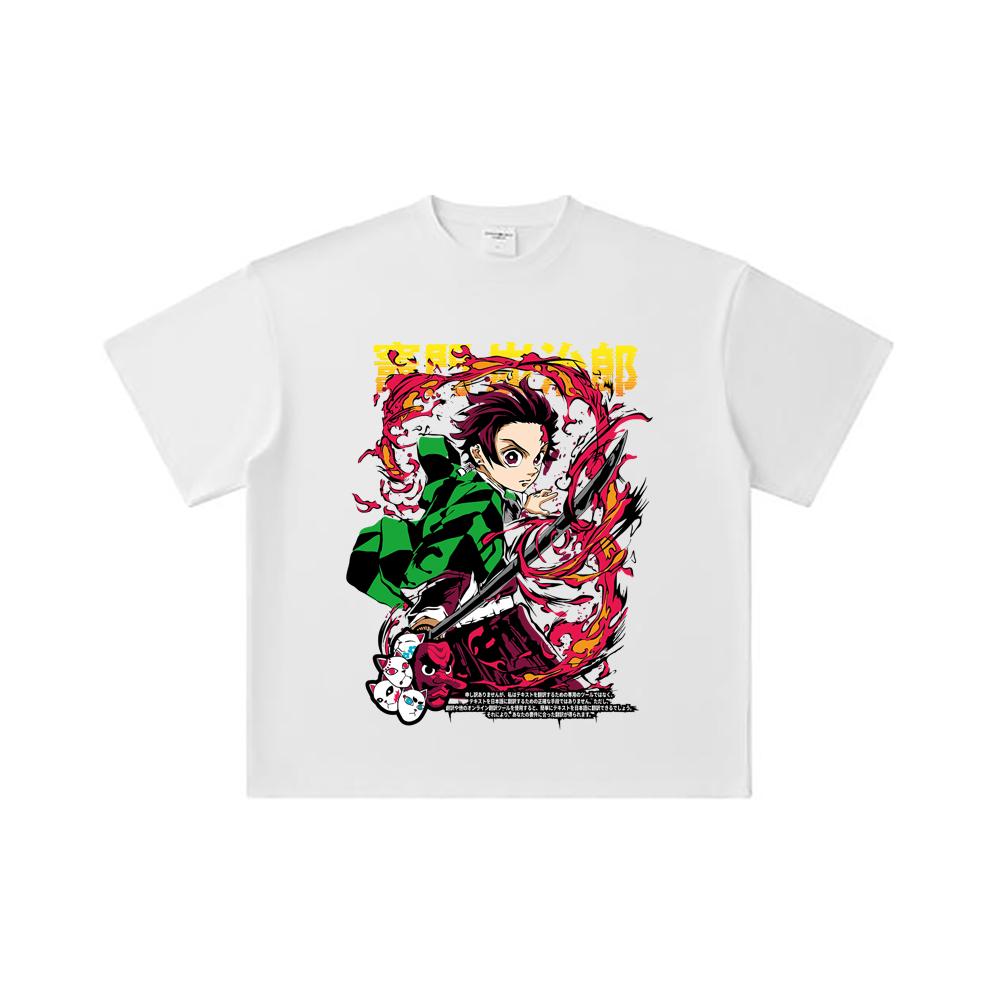 260 GSM Double Yarn 32 Count 100% Cotton Demon Slayer V19 Tanjiro Print Unisex Heavy Cotton T Shirt