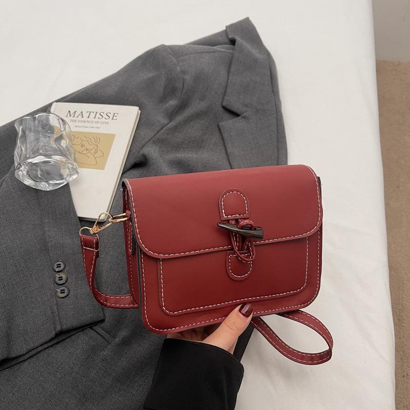 

Japanese College Style Women Pu Shoulder Bags Retor Simple Ladies Square Crossbody Bag Thread Design Female Flap Handbags Purse бордовий