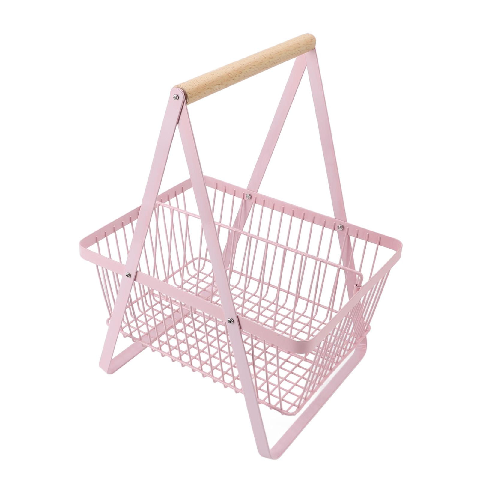 

Countertop Fruit Basket Large Capacity Portable Modern Metal Rectangle Basket with Wooden Handle for Gardening Tool Snack