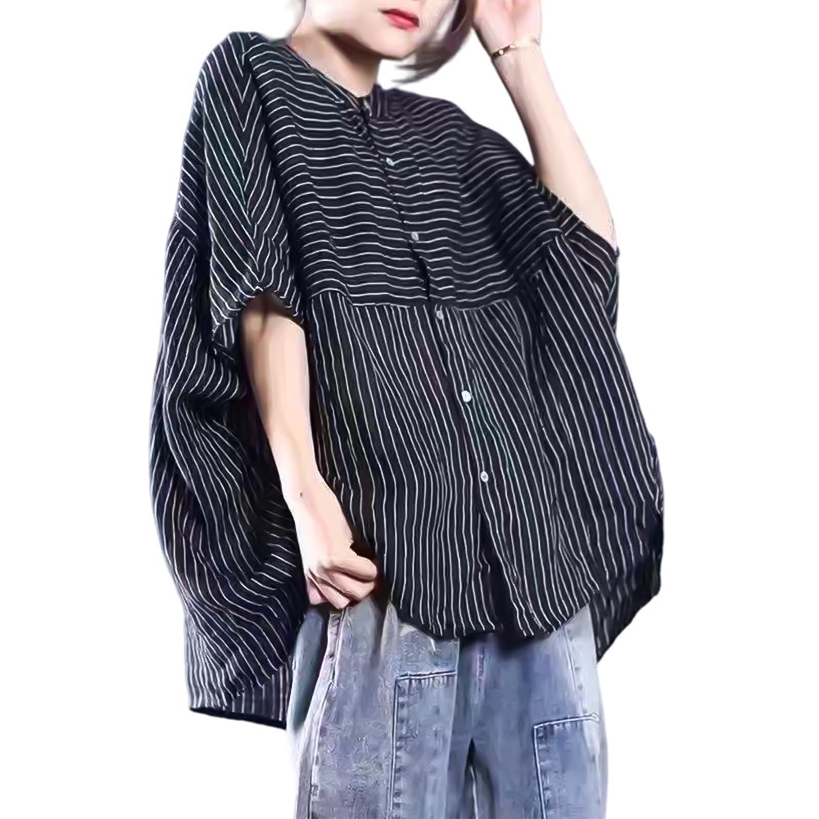 

Рубашка с коротким рукавом Идеально для летней носки [Z8two] Женская блузка, Топ, Высококачественная рубашка, Подчеркивающая фигуру, Стройнящая, Простая, Элегантная, Повседневная, чёрный