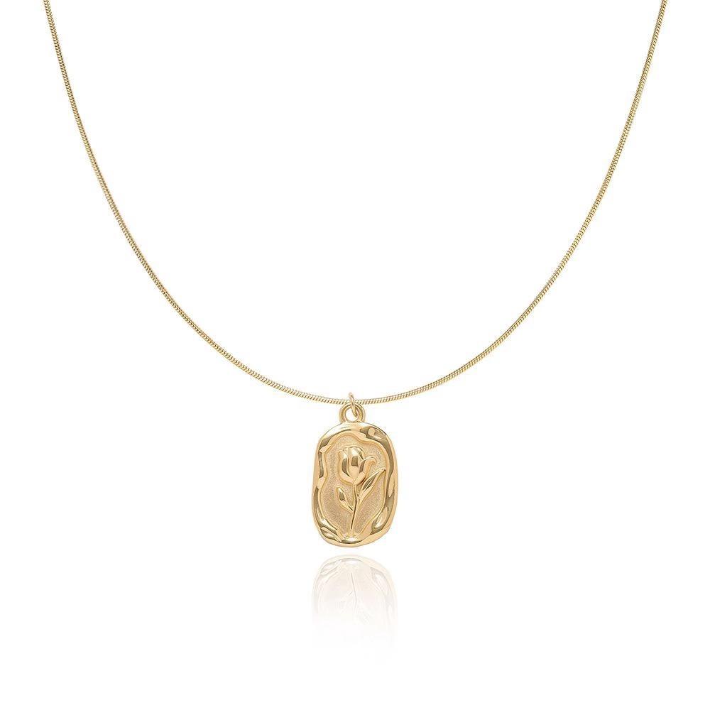 Retro Embossed Tulip Pendant Necklace For Women Personalized Gold Color Silver Color Stainless Steel Necklace Party Jewelry