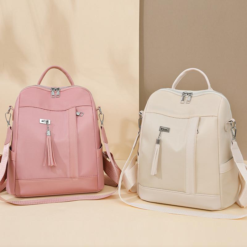 

Tassel Backpack Women s Large Capacity Backpack Travel Bag бежевий