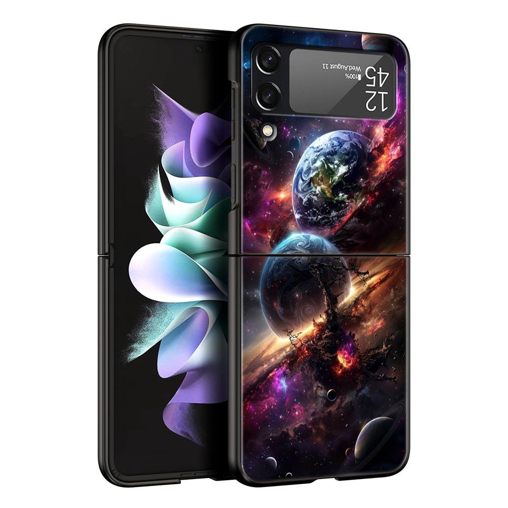 Universe Starry Sky Moon Hard PC Phone Case For Samsung Galaxy Z Flip 7 6 5 4 Black Cover For Galaxy Z Flip 3 Foldable Funda Bag