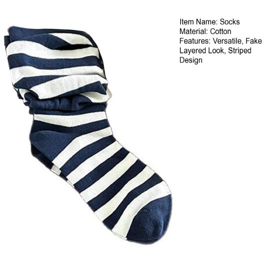 Fake Double-Layered Socks Women Striped Casual Boot Socks Breathable Scrunch Slouchy Socks for Street Fashion Daily Errands Sports Wear