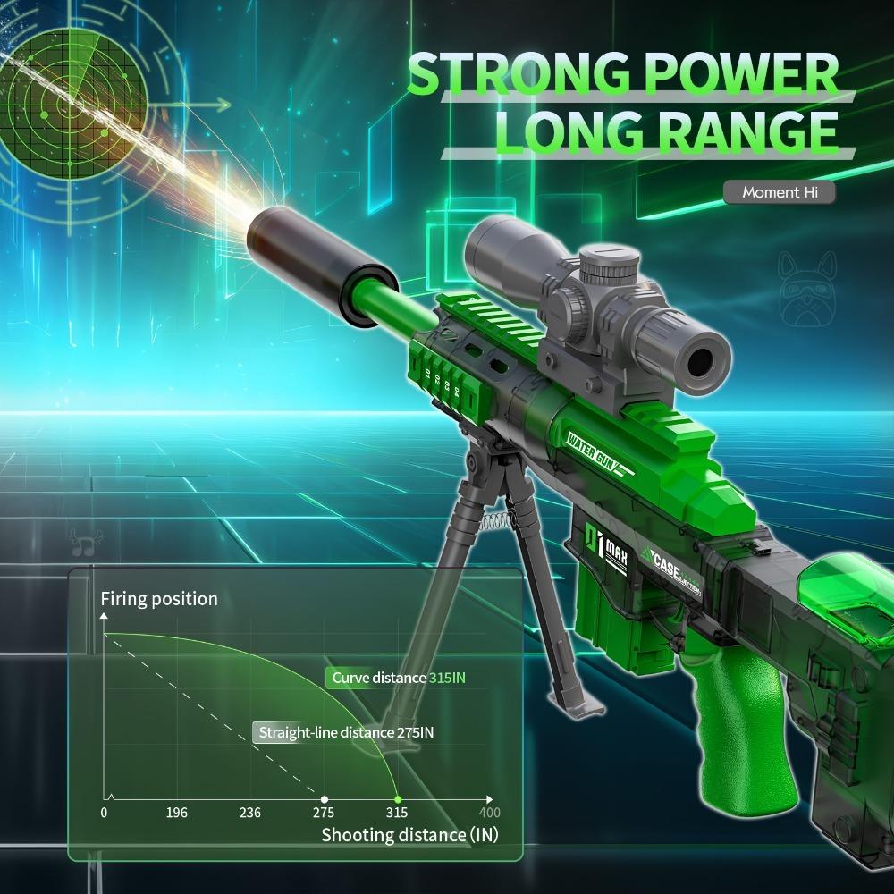 Full Auto Electric Water Gun Toy with Flashing Light Rapid-Fire Motorized Blaster for Summer Outdoor Fun & Kids Play Game