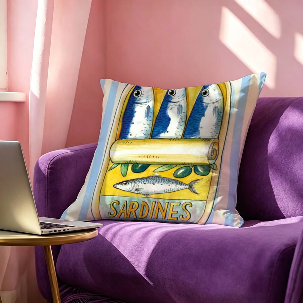 Sardines Canned Square Double-Sided printed Pillow Case Bedroom Bedside Pillow Sofa Cushion Cover