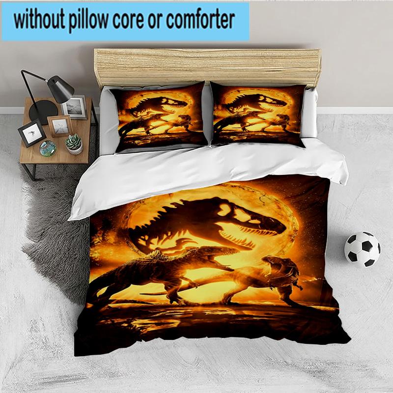Jura-ssic Dinosaurs Battle 3PCS Bedding set,Ideal for 1pc Duvet Cover And 2pcs Pillowcases Perfect for Fan gift,Ideal for Bedroom, Dormitory
