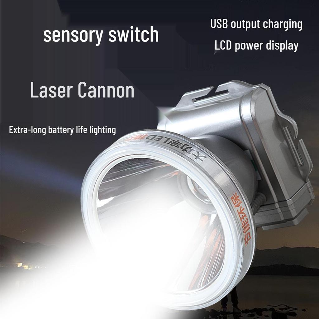 High-Intensity Headlamp with Long-Lasting Battery and Sensor for Outdoor Use, Night Fishing, and Mining