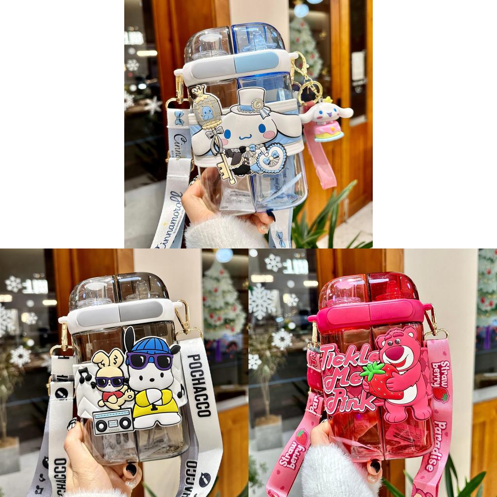 Sanrio Cinnamoroll Double Compartment Plastic Cup With Straws For Kids And Travel