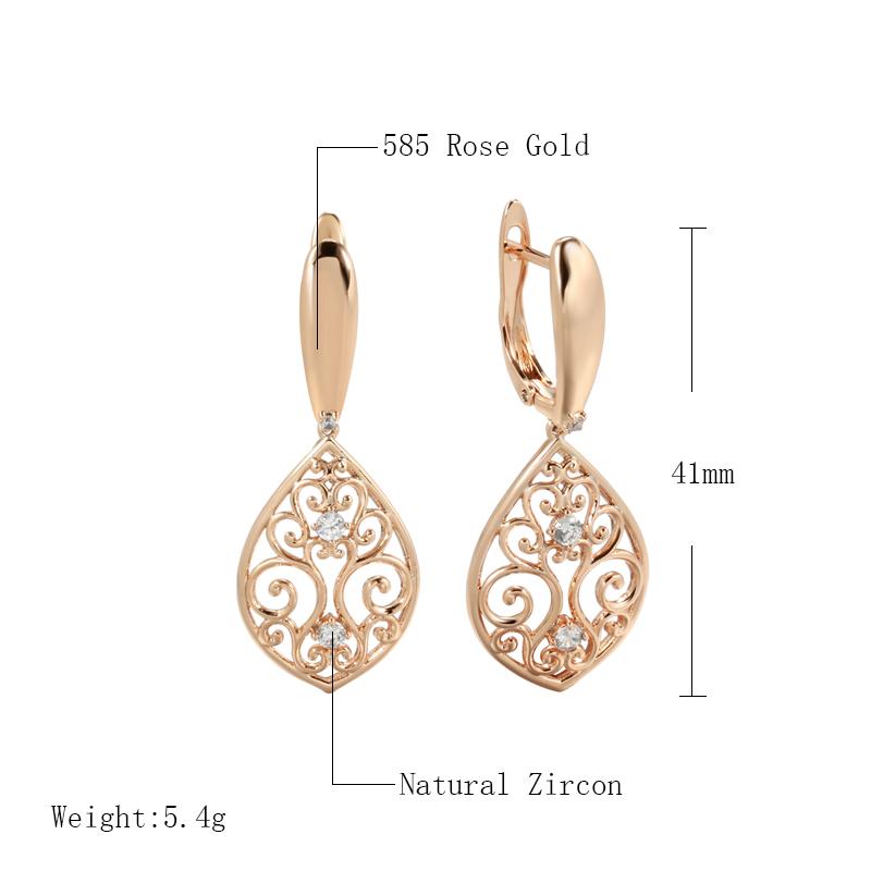 New Rose Gold Natural Zircon Drop Earrings For Women Hollow Flower Ethnic Bride Vintage Jewelry Crystal Gift