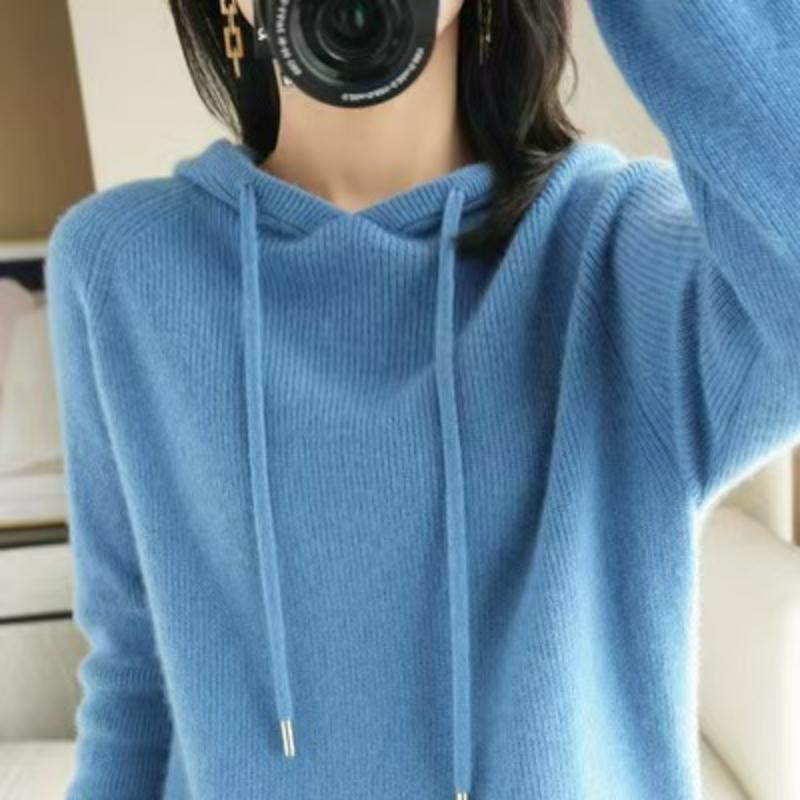 Podzimní a zimní mikina s kapucí, silná pletená mikina, volný střih, velká velikost, svrchní oděv, dámské spodní tričko, stahovací šňůrka, ležérní styl