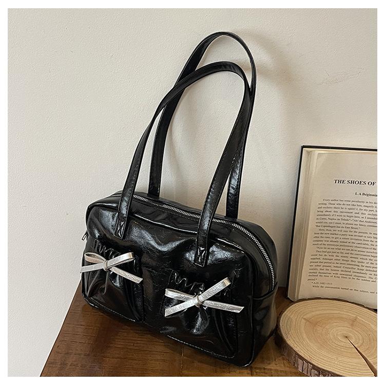 Solid color trendy personality daily commuting small bag simple women's bag shoulder bag handbag bow women