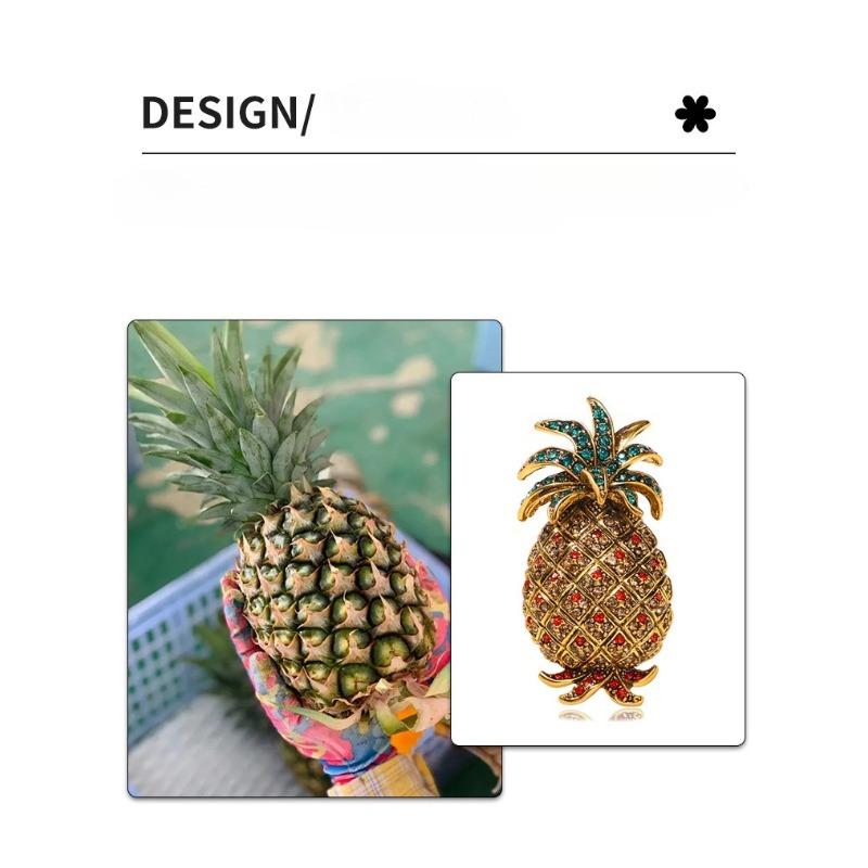European and American Retro Fruit Brooch, High-end Alloy Diamond Inlaid Pineapple Chest Flower, Pin, Anti Glare Buckle, Clothing Accessories