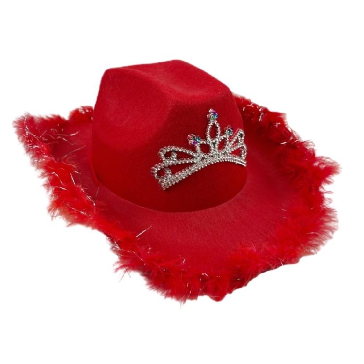 

Female Cowgirl Hat Bridal Shower Cap Wide Brim Cap for Cosplay Party Headwear червоний