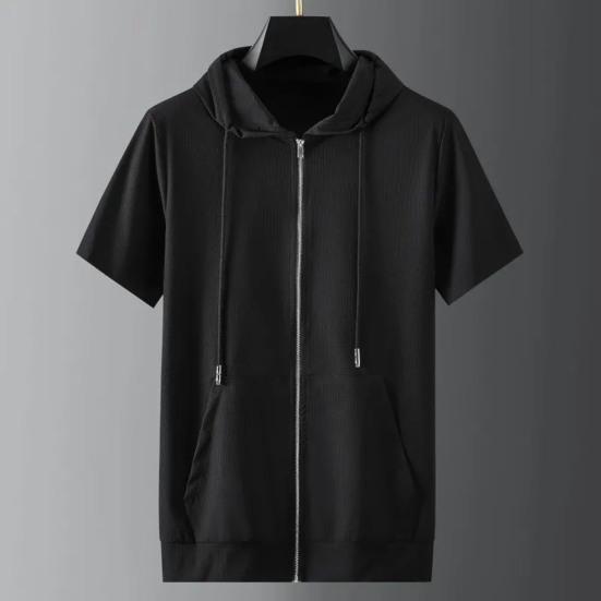 2 Pcs/Set Men Tracksuit Solid Color Drawstring Hooded Elastic Waist Super Breathable T-shirt Pants Set Daily Clothing