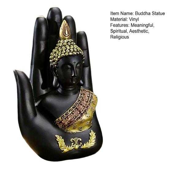 Palm Buddha Statue Meditating Thai Buddha Sitting Figurine Spiritual Sculpture for Home Office Zen Decor