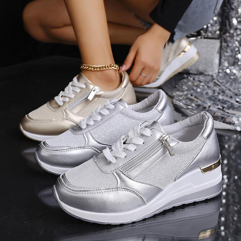Fashion Plus Size Fashion Wedge Sneakers for Women Gold Silver Platform Sports Shoes Woman Lightweight Breathable Casual Running Shoes