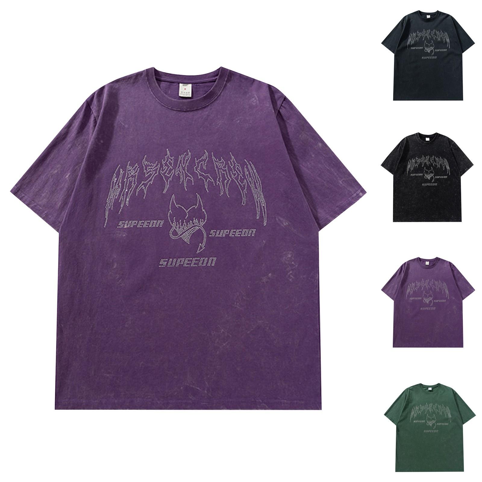 

Мужская летняя повседневная хлопковая потертая футболка в стиле ретро в стиле хип-хоп с короткими рукавами и буквенным принтом, мужские топы