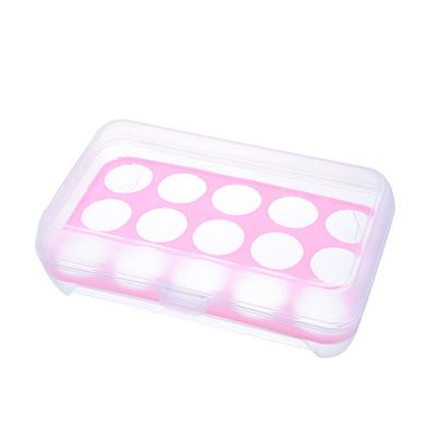 Porta Ovos de 15 Compartimentos Caixa de Armazenamento de Plástico Recipiente para Alimentos Ferramenta de Cozinha(Rosa)