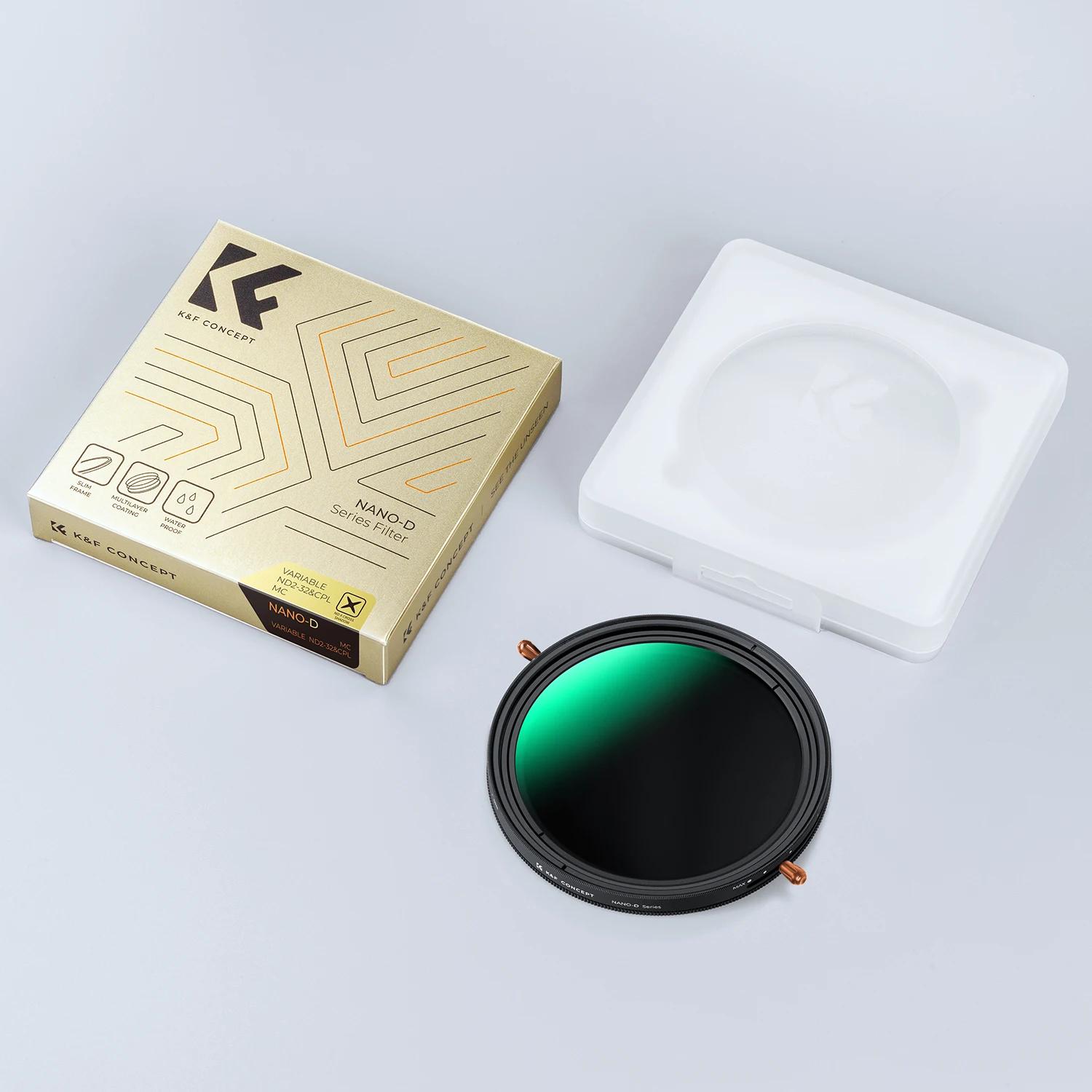 K&F CONCEPT Нейтрально-серый и поляризационный фильтр 2-в-1 для объектива ND2-ND32 (1-5 Остановка) Переменная нейтрально-серая и поляризационная линза для объектива камеры Серия Nano-D 49mm