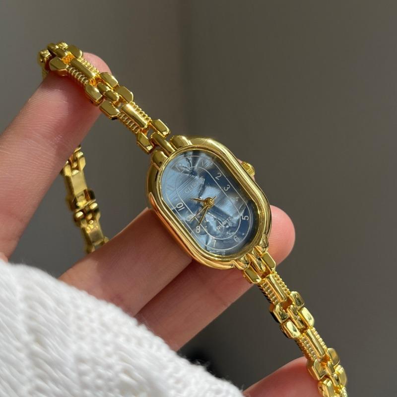 Thin Bracelet Quartz Watch Retro Small Gold Watch for Women Luxury Mother-of-Pearl Dial Wristwatch Gift Relojes Para Mujer