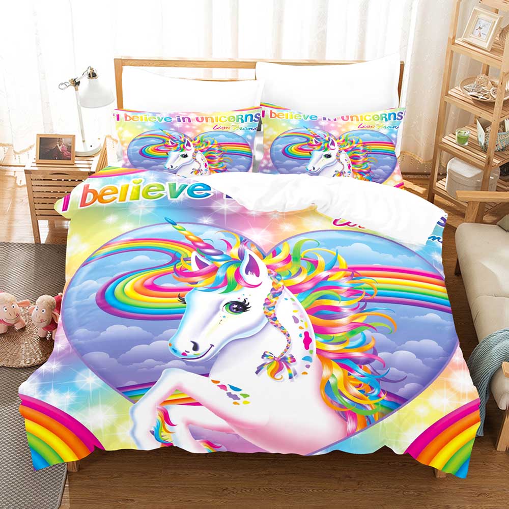 Housse de couette taie d'oreiller Licorne Sophia & Wildstar Ensemble de literie dessin animé Enfants Fille Garçons Adultes Cadeau Simple Double Grande Taille 100×135cm gray