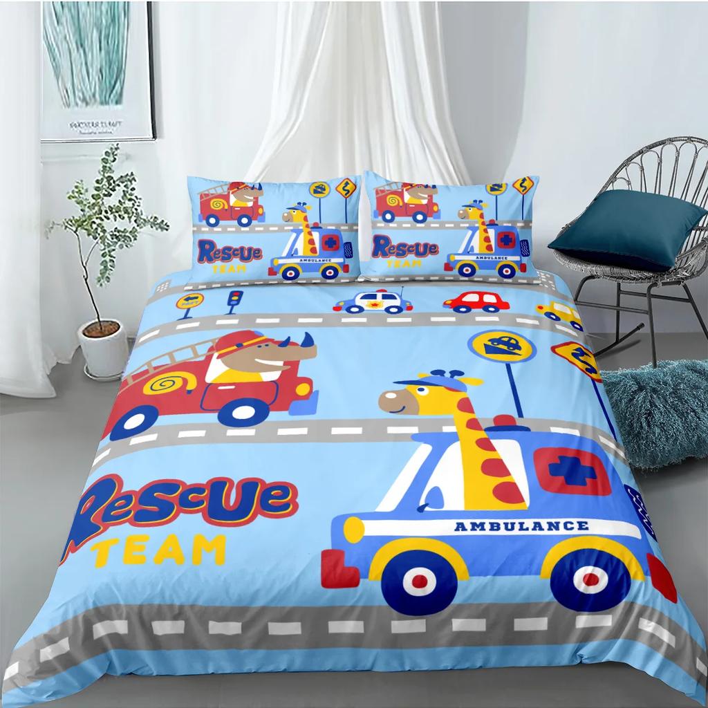 Carton Car Cover Toy Truck Bus Soft Duvet Cover Excavator Children Young Boys Young Girls Gifts Trafic Light Smal Animals Drive Bedrom Decor