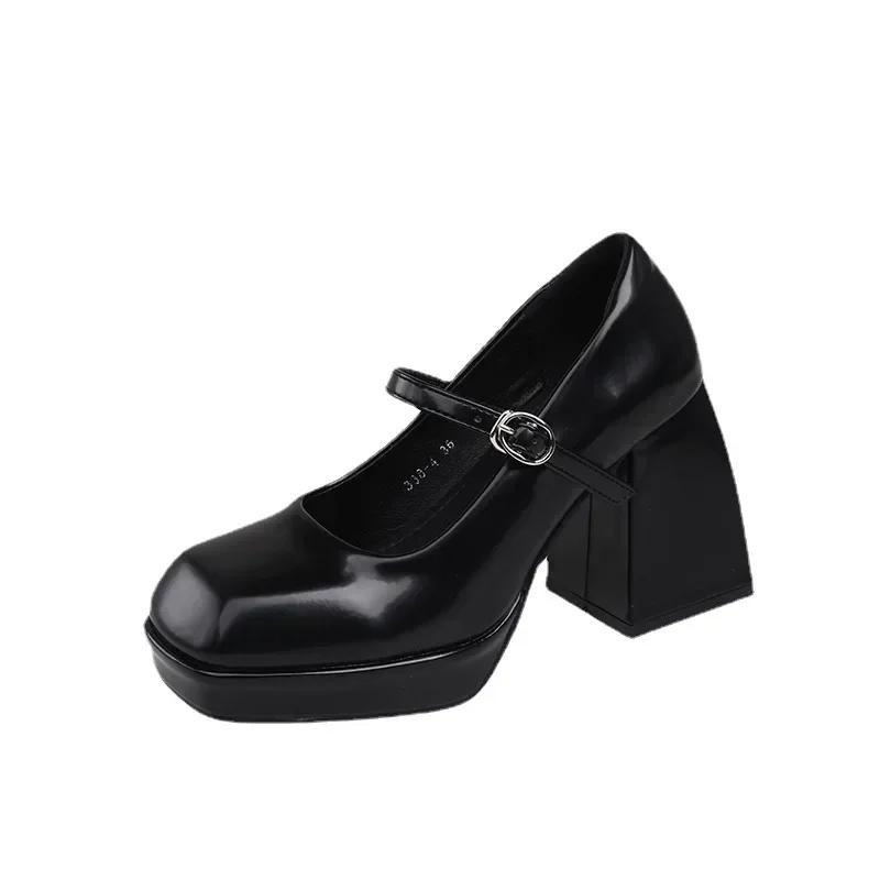 Fashion Retro Thick Heel Square Head Small Leather Shoe Women's New Mary Jane French High Fashion Shoes