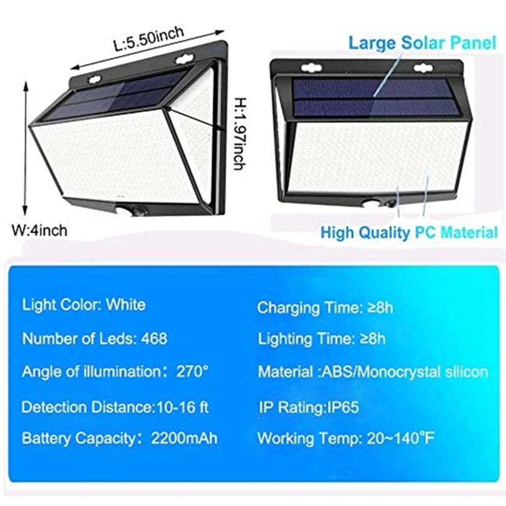 1-6PCS Solar Outdoor Garden Lights IP65 Waterproof Super Bright 468 LEDs Motion Sensor Wall Light Solar Powered Security Lamp