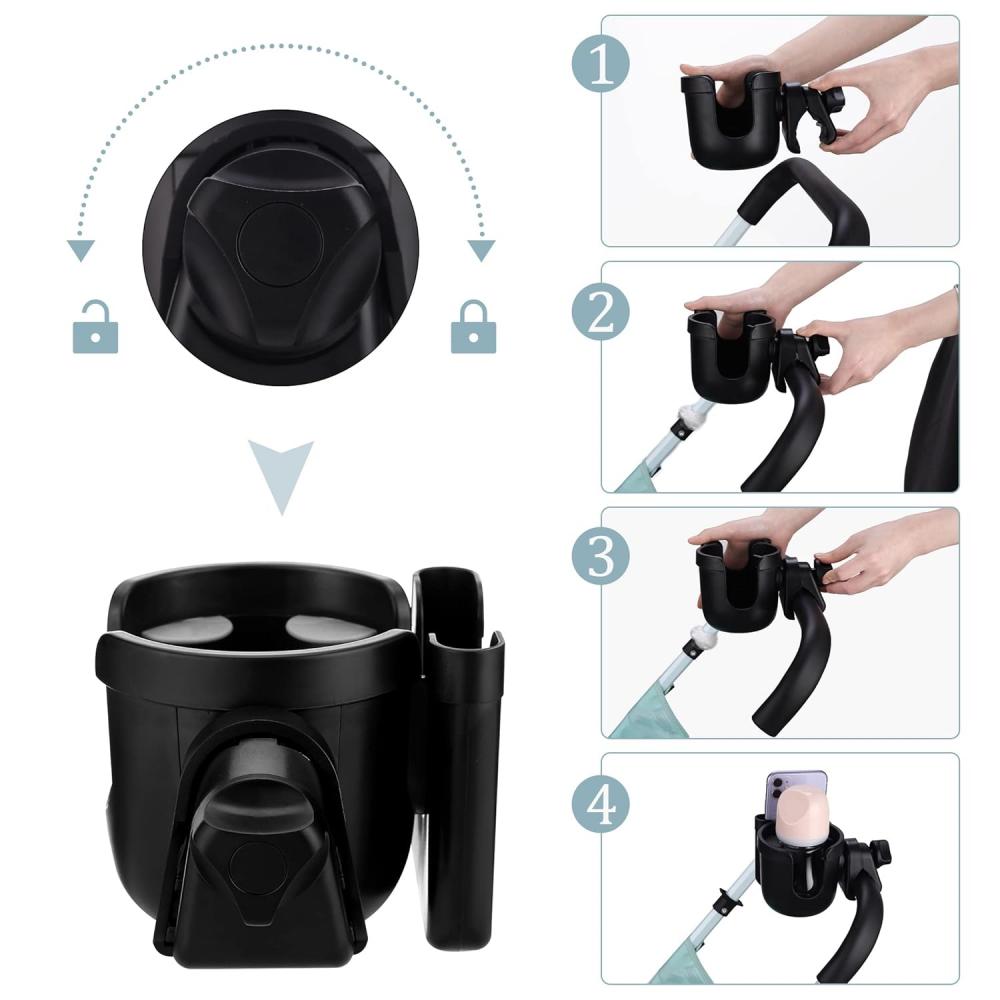 Universal Baby Stroller Cup Holder, Adjustable Drink Holder with Handle, Suitable for Baby Strollers, Wheelchairs, Walkers, Bicy