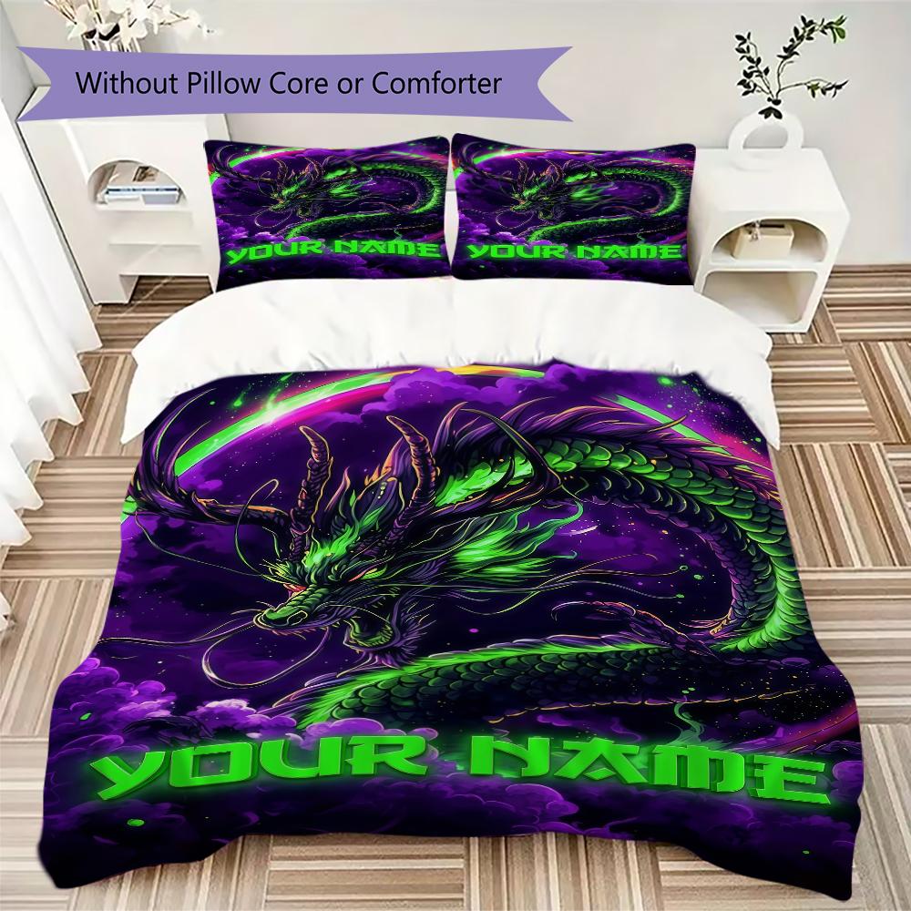 Custom Name Dragon Castle Burn Bedding,Quilt Set Quilt Cover Pillowcase Home Birthday Gift(1 * Duvet Cover + 2 * Pillowcase, Without Core)_lx