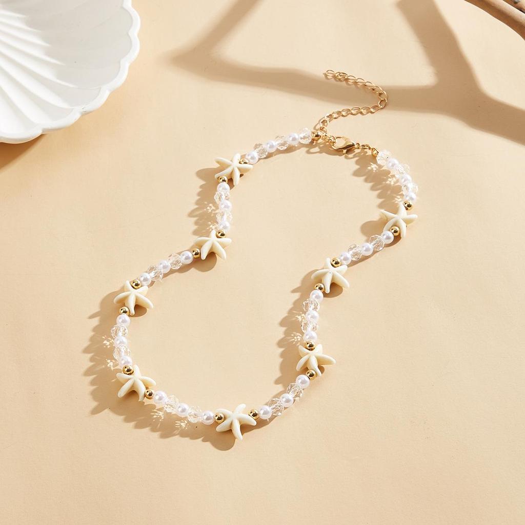 Bohemian Faux Pearl & Turquoise Starfish Ethnic Choker Necklace