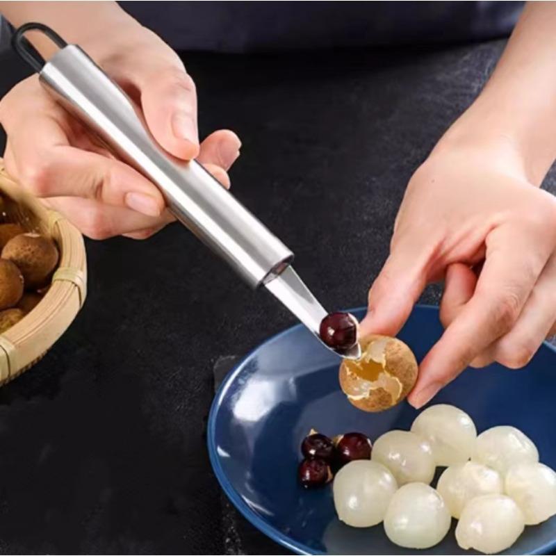 Multi-functional Stainless Steel Shrimp Thread Remover, Longan Pit Remover, Longan and Lychee Pit Remover, and Lychee Flesh Scorer