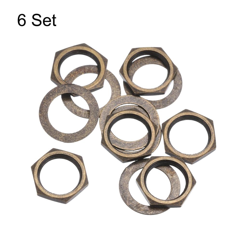 uxcell Guitar Nuts and Guitar Jack Socket for Guitars and Washers, 3/8" Input/Output Nuts, Bronze, Basses, 6-Pack
