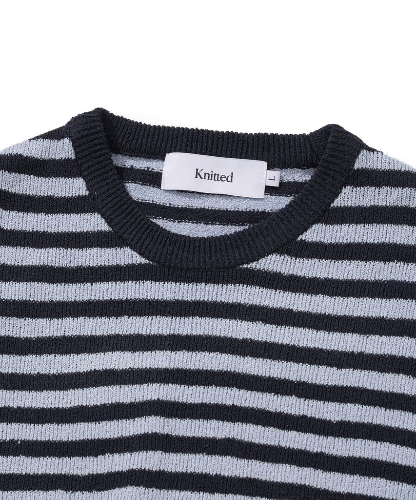 KNITTED Boucle Stripe Round Knit Navy