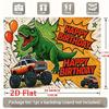 2D plane, "Dinosaur and Monster Truck Birthday Banner" - Dinosaurs and trucks with balloons, durable party backdrop fabric