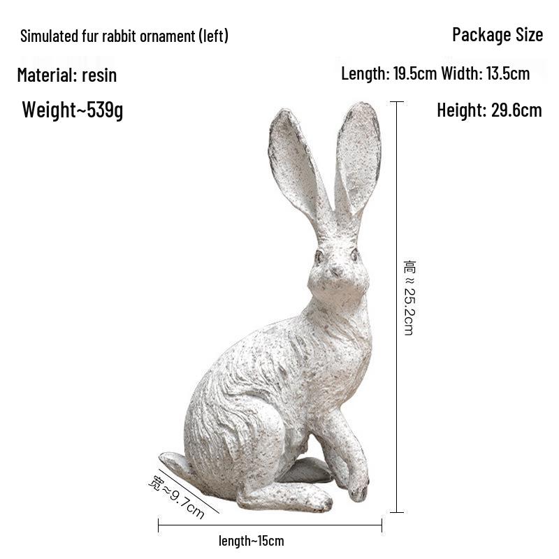 Aged Antique Bronze Long-Eared Rabbit Ornament for Garden and Photos