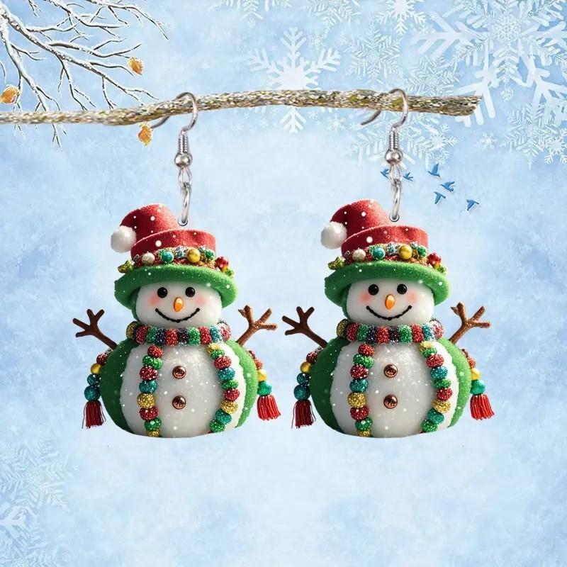 

Christmas Themed Snowman Pattern Women Acrylic Earrings For Winter Holiday And