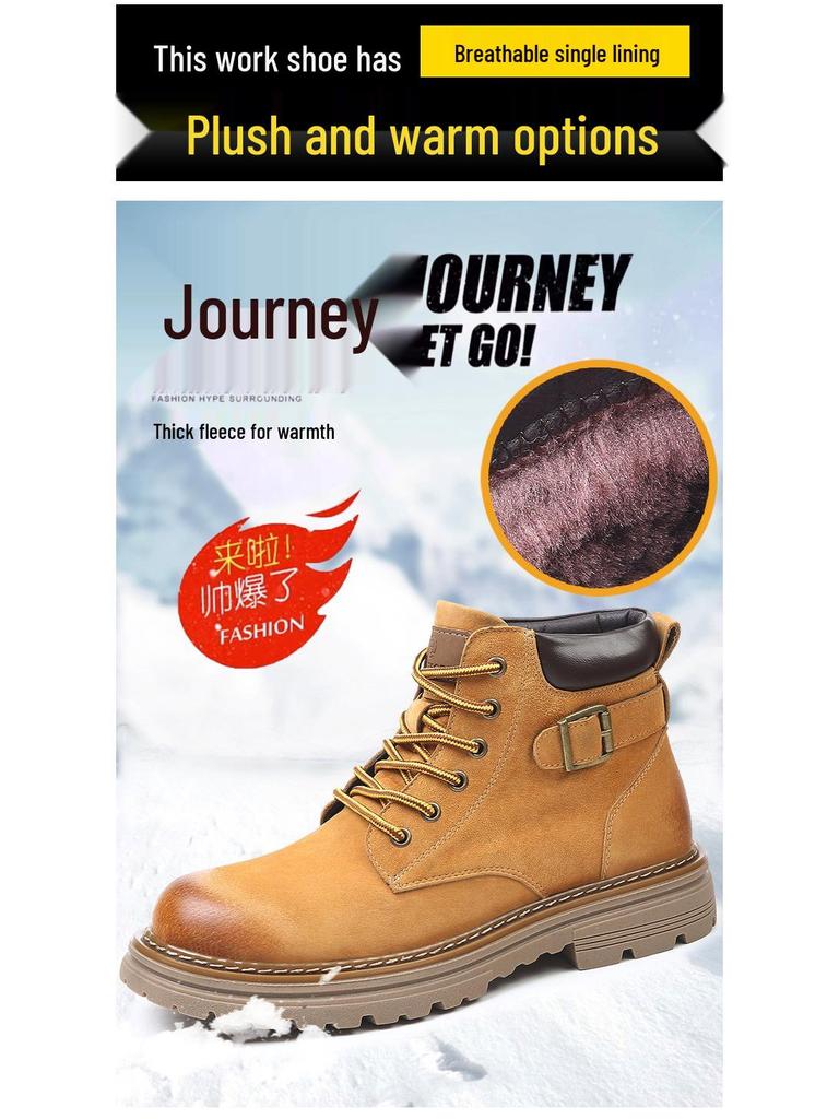 2025 Herbst/Winter Herren Gelbe Leder Martin Wander- & Arbeitsstiefel - Dicke Sohle Britischer Stil