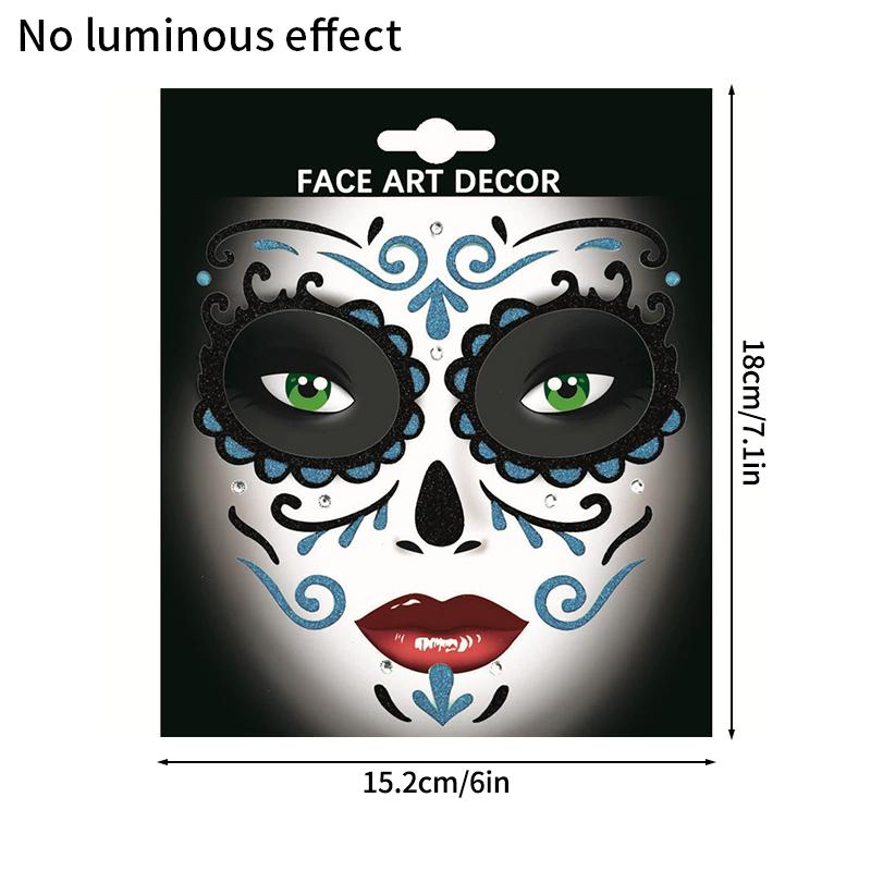 Mexico Day of the Dead Luminous Facial Tattoo Sticker Halloween Party Decoration Halloween Dress Up Day of the Dead DIY Party
